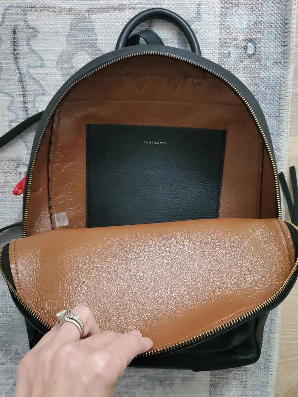 Tory Burch Black Pebbled Leather Backpack Bag Purse